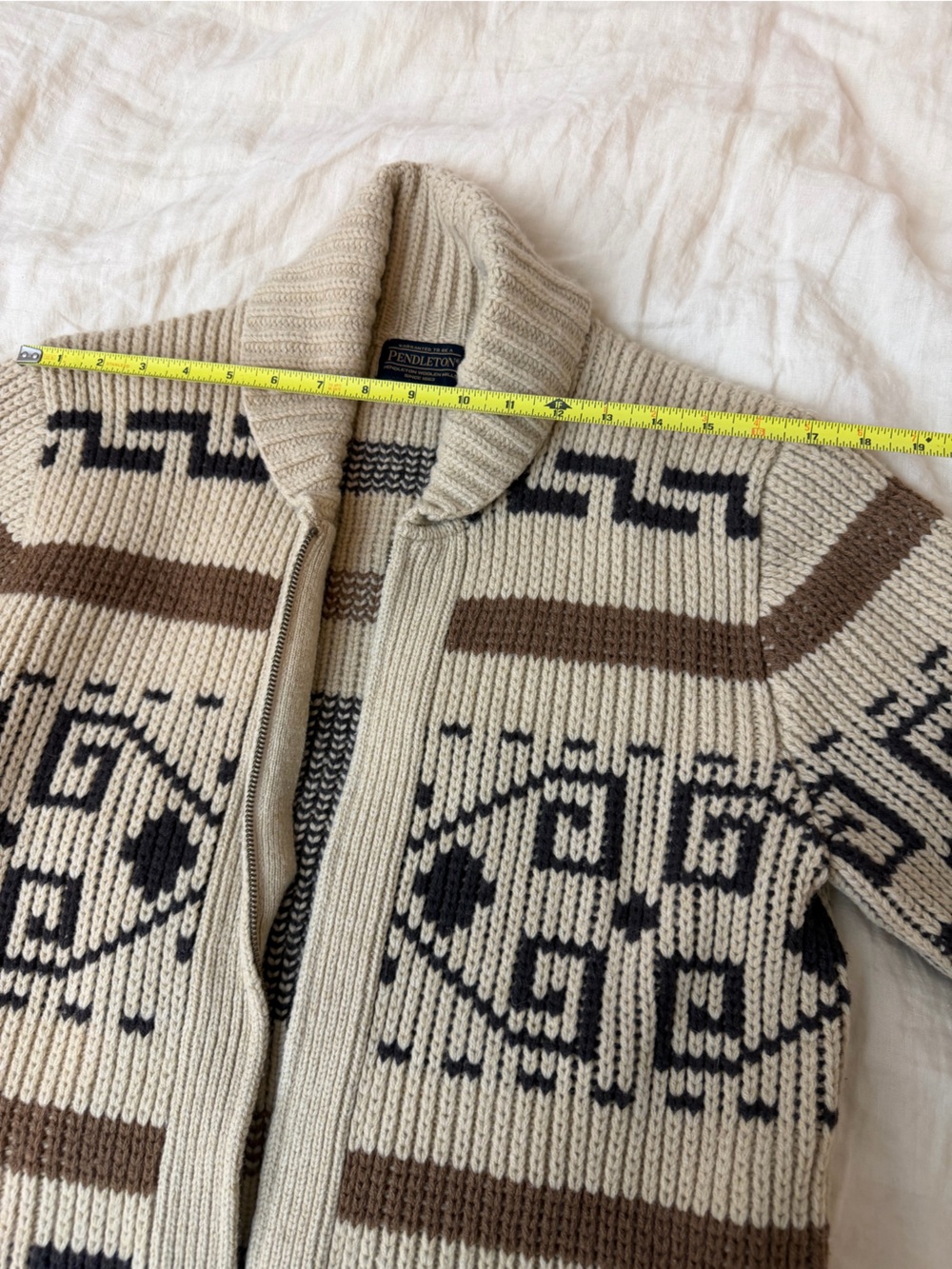 Pendleton Tan, Brown and Black Wool Zip Westerley Cardigan, Big Lebowski - Picture 7 of 10